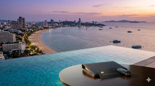 Panoramic view of Pattaya coastline and beachfront condos